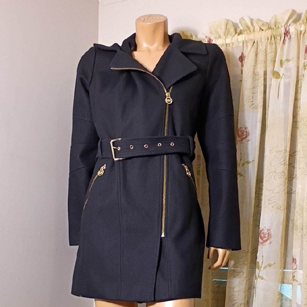 Michael Kors Black Trench Coat with‎ Gold Accents Size M